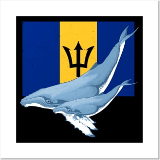 Flag of Barbados with Humpback Whales Posters and Art